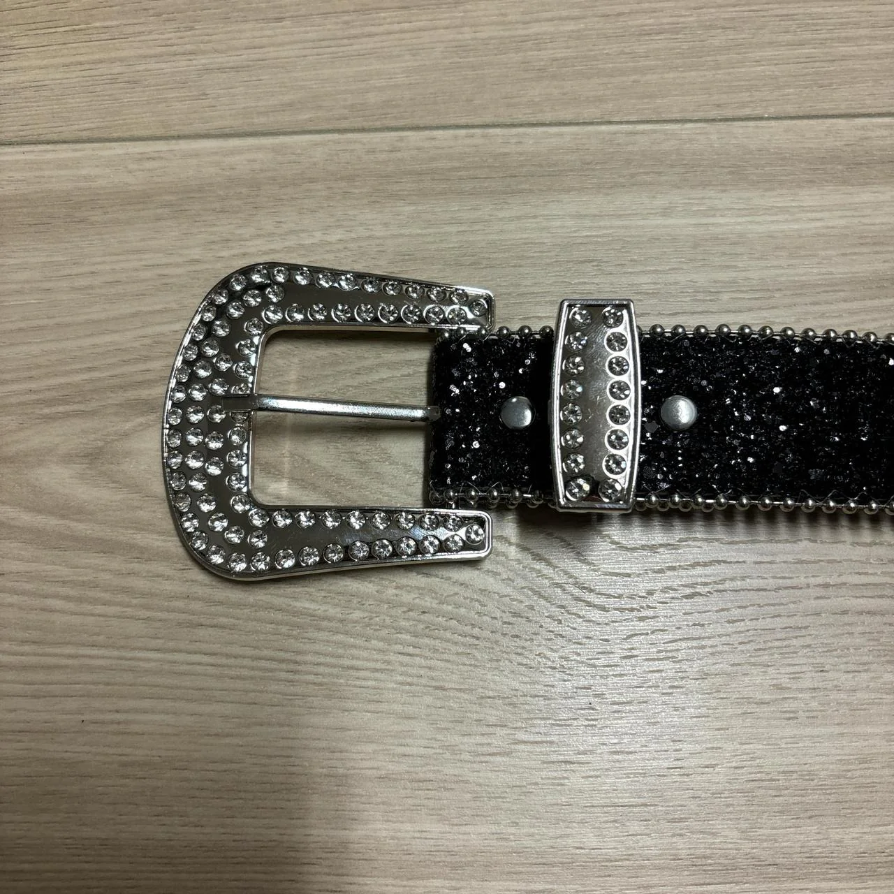 0561 - Black Rhinestone Grommet Buckle Belt - Image 3