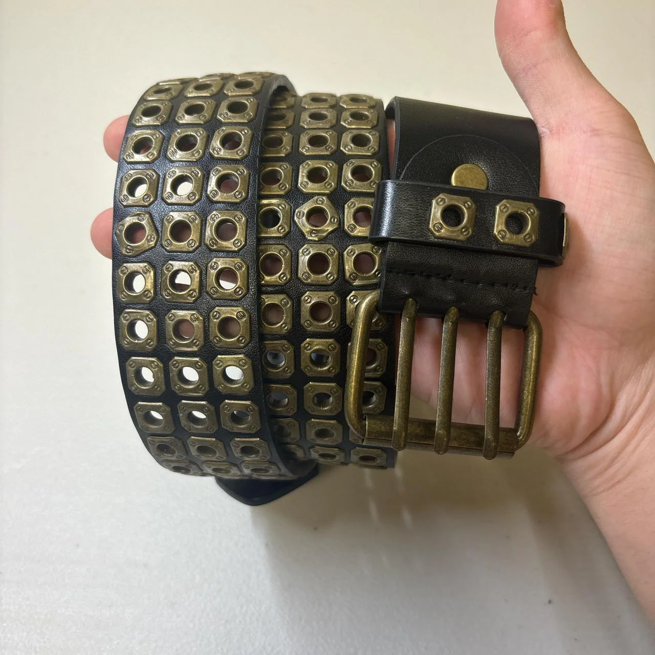 0619 - Rustic Triple Grommet Steampunk Belt - Image 6