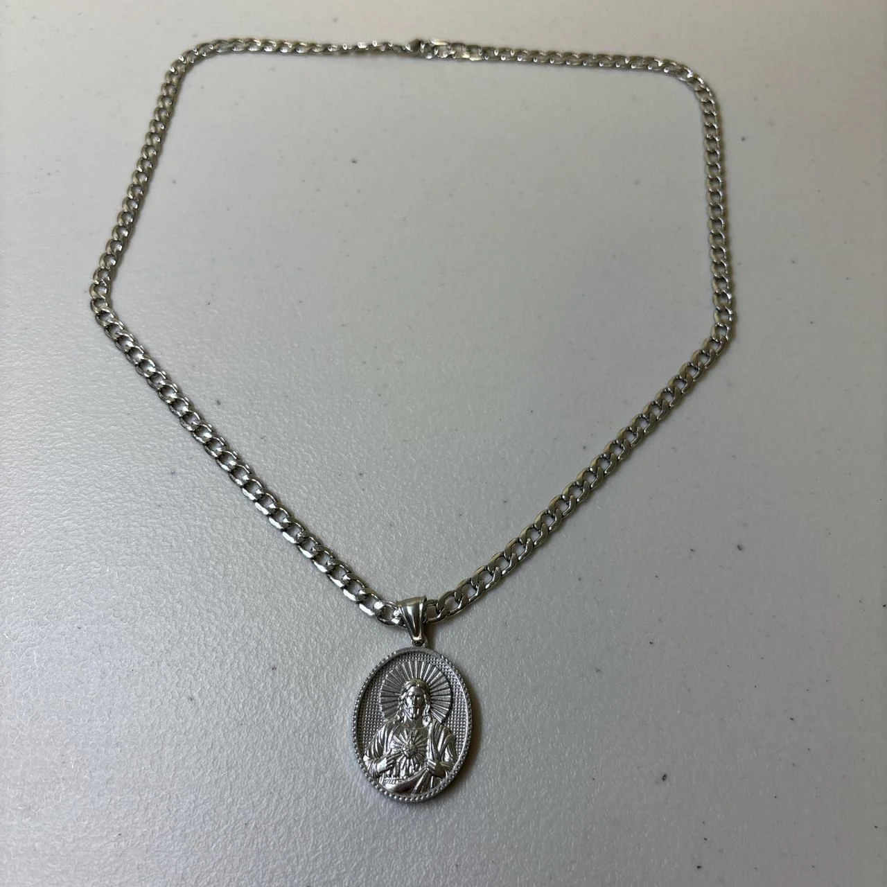 0626 - Silver Jesus Pendant Cuban Chain - Image 2