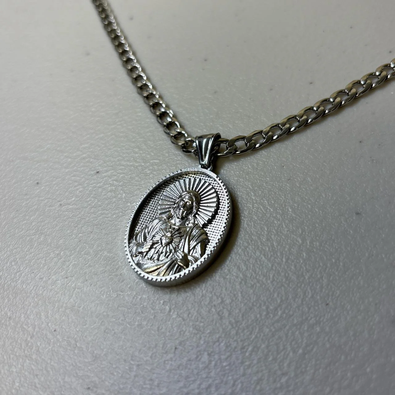 0626 - Silver Jesus Pendant Cuban Chain - Image 3