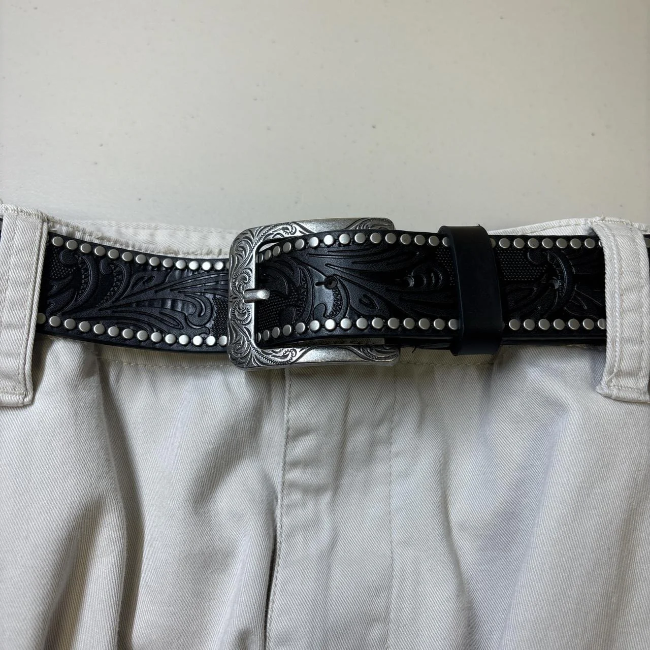 0648 - Floral Square Buckle Studded Belt - Image 5