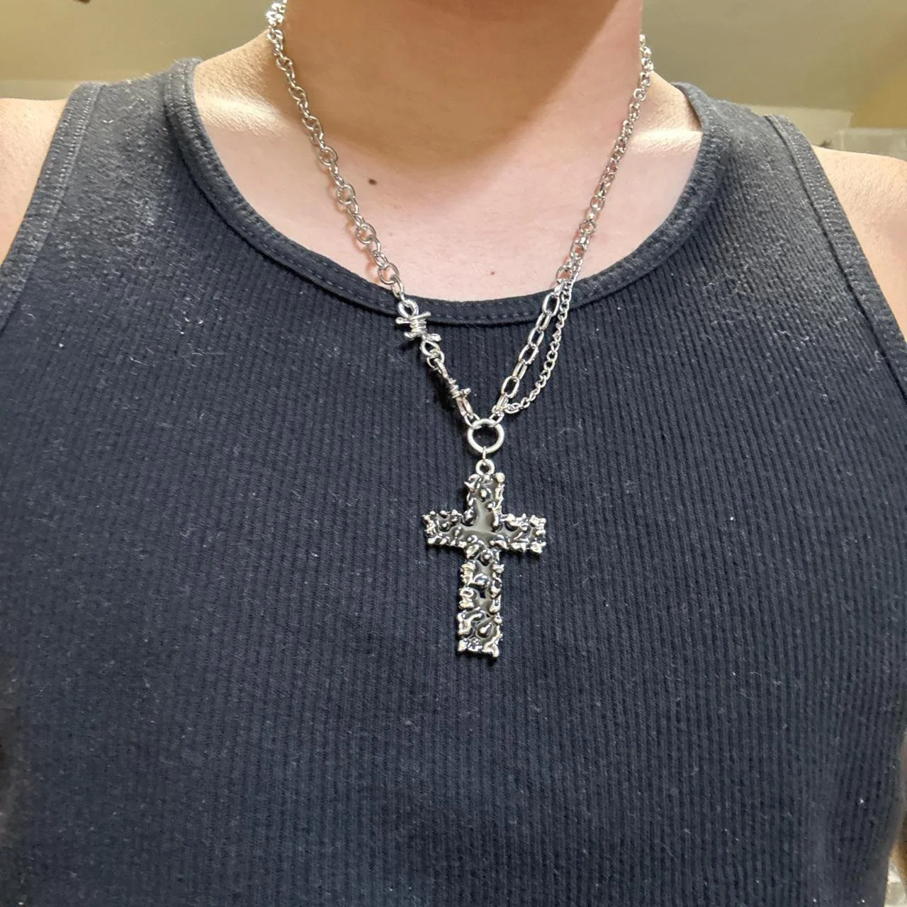 0685 - Black Cross Barbed Cable Necklace - Image 7