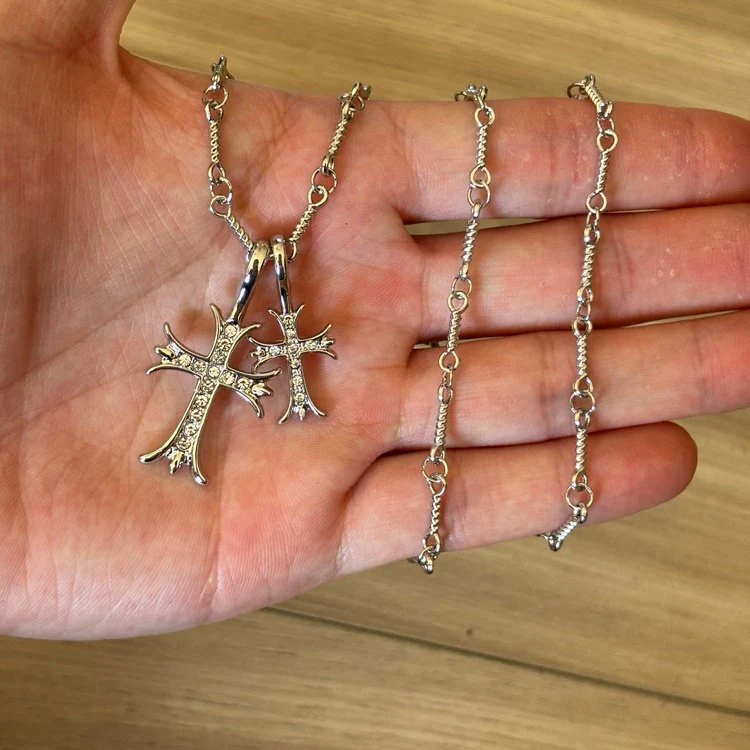 0358 - Double Rhinestone Cross Necklace - Image 5