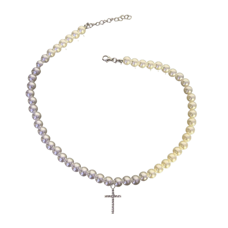0271 - Y2K Pearl Cross Necklace