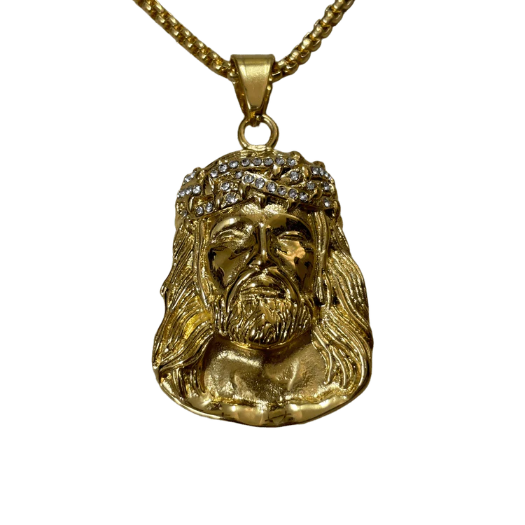 0295 - Golden Rhinestone Jesus Pendant