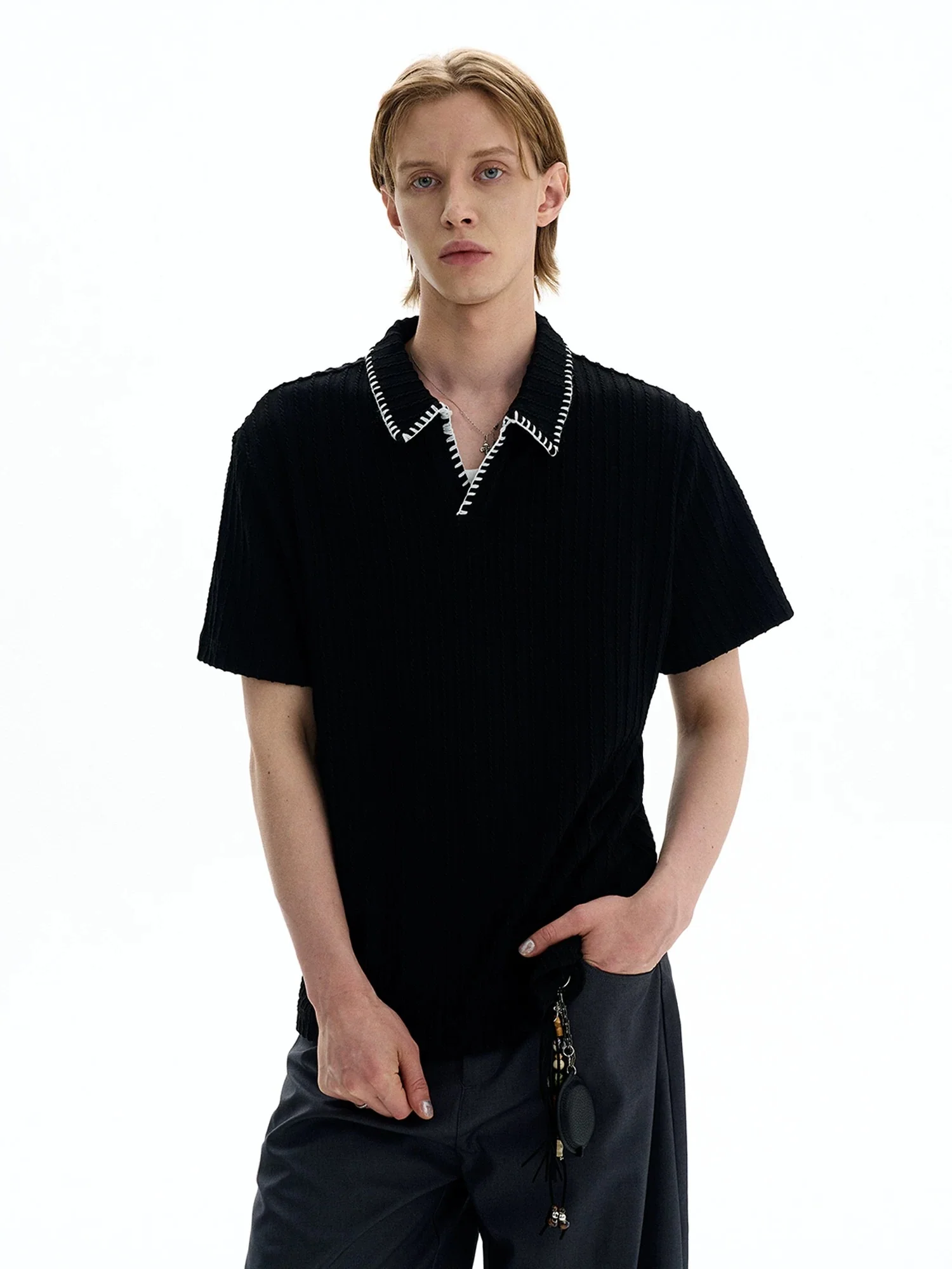 Ribbed Knit Polo Shirt - Image 5